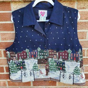 Vintage Keren Hart Embroidered Christmas Vest Women's Size XL